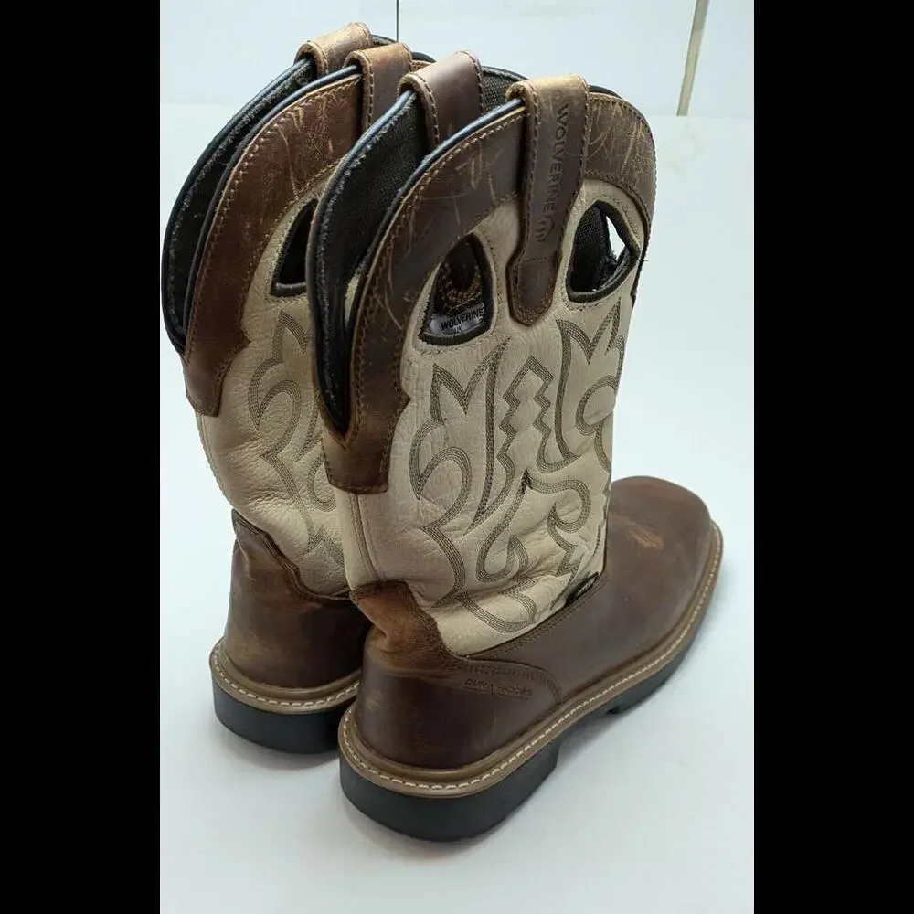 Mens Wolverine‎ Composite Toe Brown Beige Rancher Leather Boots W211130 Size 9